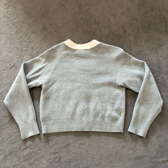 Free Assembly Gray White Cropped Cardigan Button Boxy Fit Sweater Youth Sz Large - Picture 2 of 10